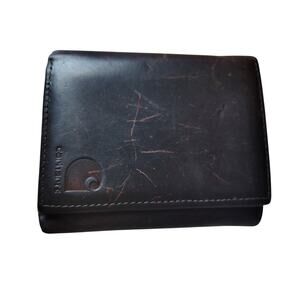 Carhartt Leather Bi Fold Wallet Brown Workwear Distressed